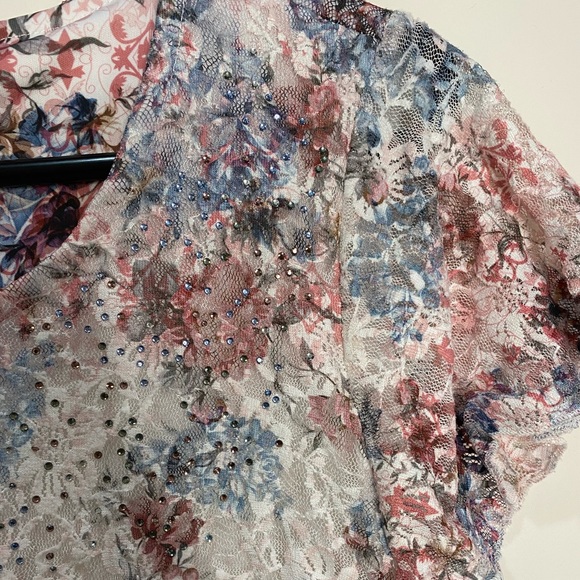 Y2K Style Fairy Floral Lace and Rhinestone Top with Flutter Sleeves Size M - Picture 8 of 13